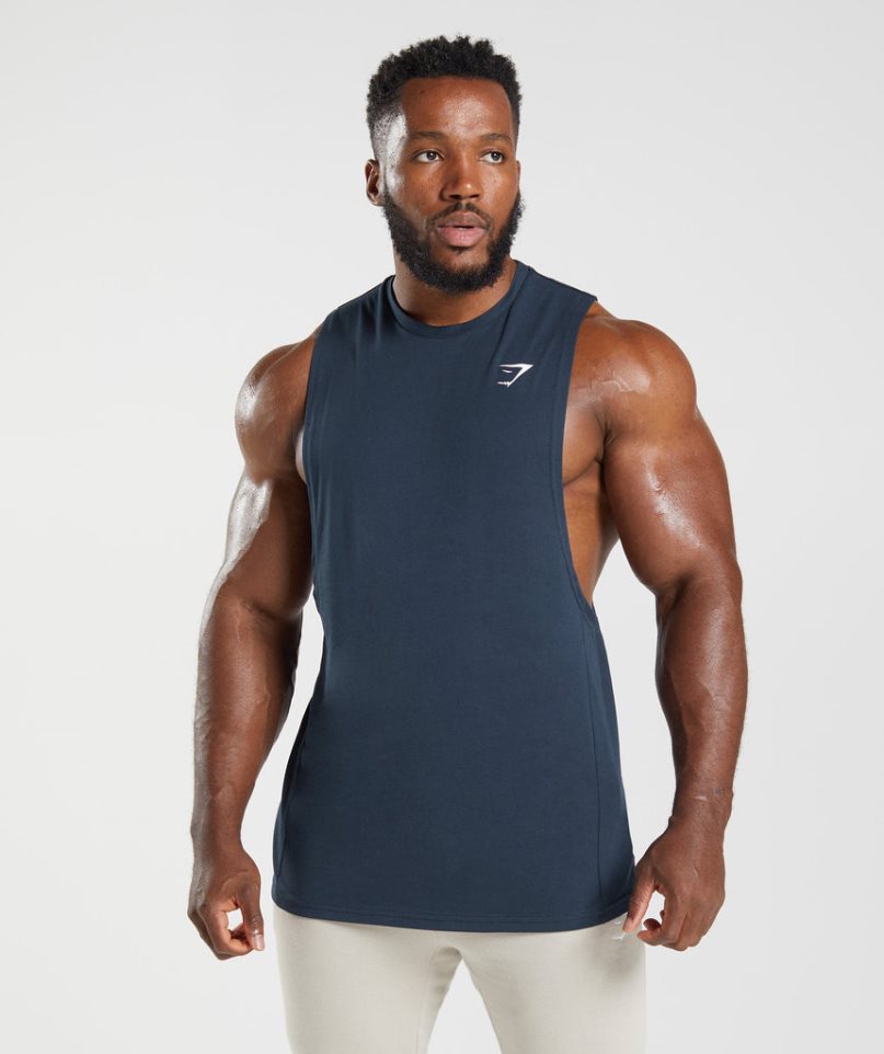 Men\'s Gymshark React Drop Arm Tanks Navy | NZ 5USGDF